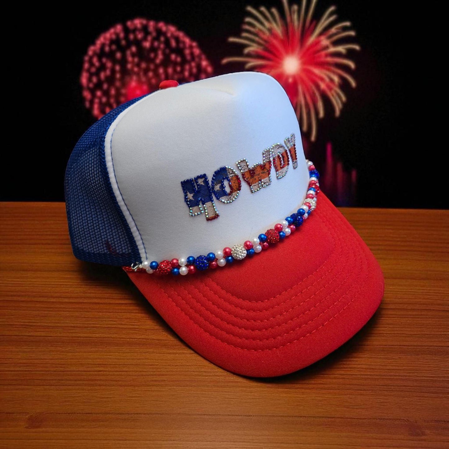 Rhinestone "Howdy" Cap: Patriotic USA Flag Cotton Blend