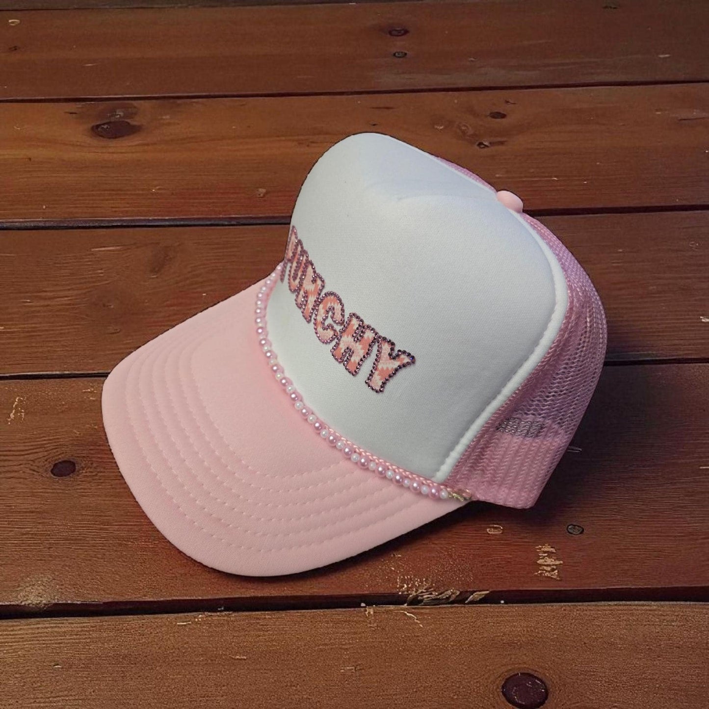 Pink "Punchy" Trucker Hat: Pearl Bling Cowgirl Rodeo Cap