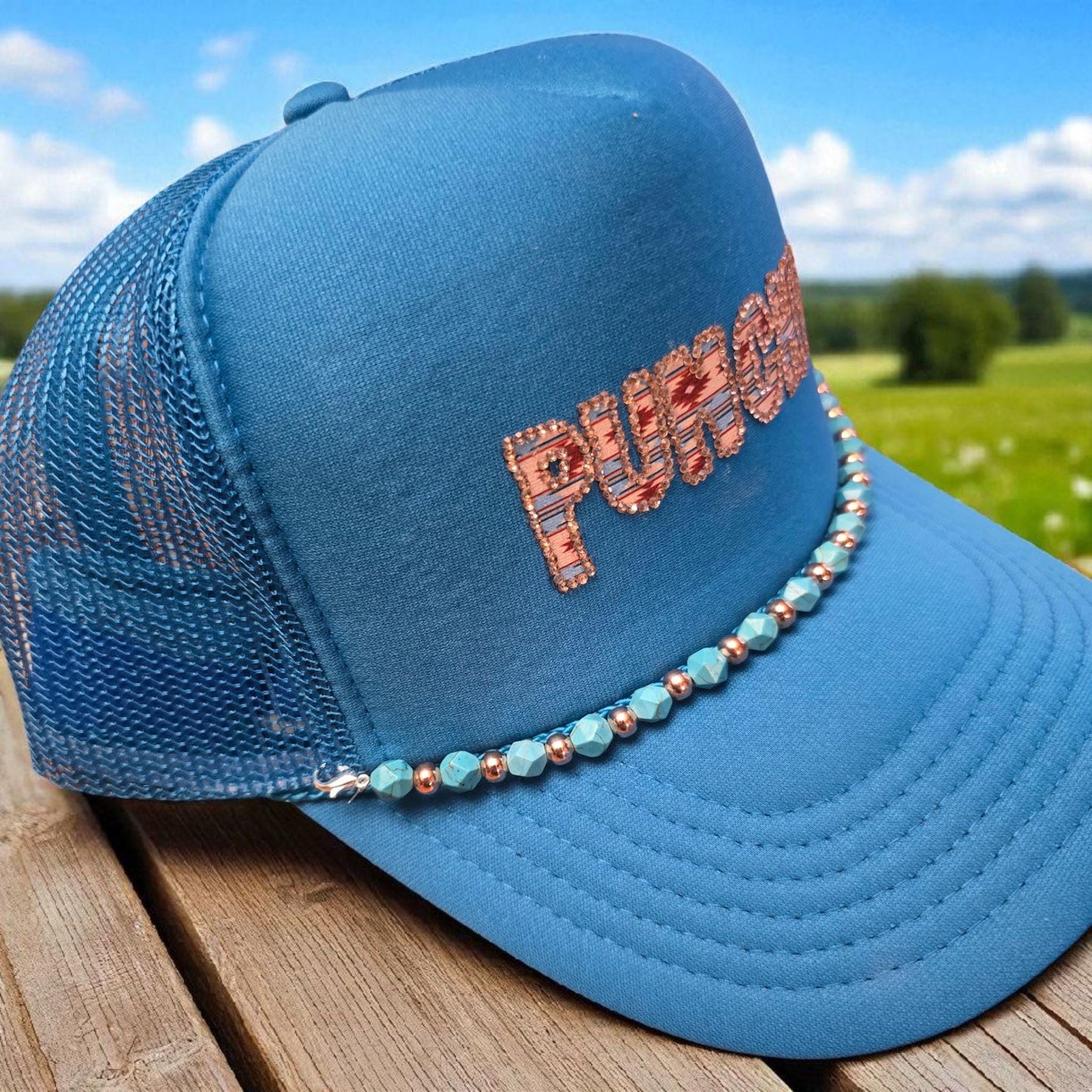 Teal "Punchy" Trucker Hat: Turquoise Bling, Western Cowgirl Style