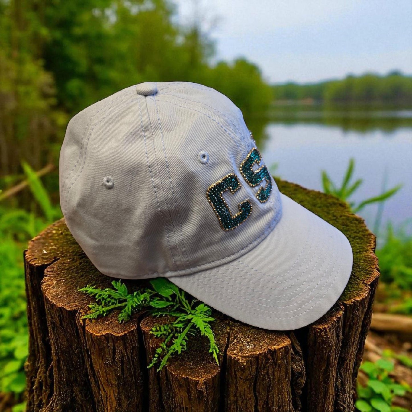 Colorado Sparkle Baseball Cap with Green & Gold Rhinestones - CSU Bling Hat
