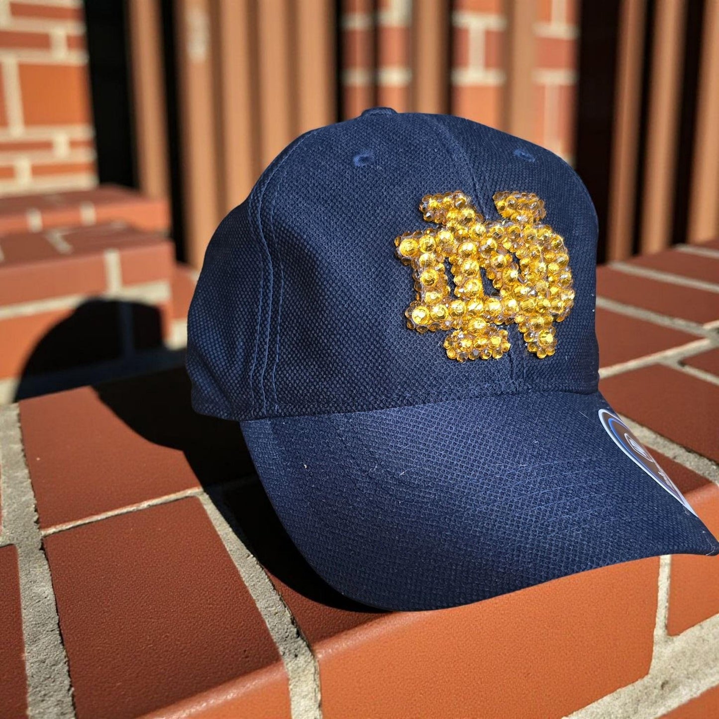 Rhinestone Hat: Navy Baseball Cap with Gold ND Logo