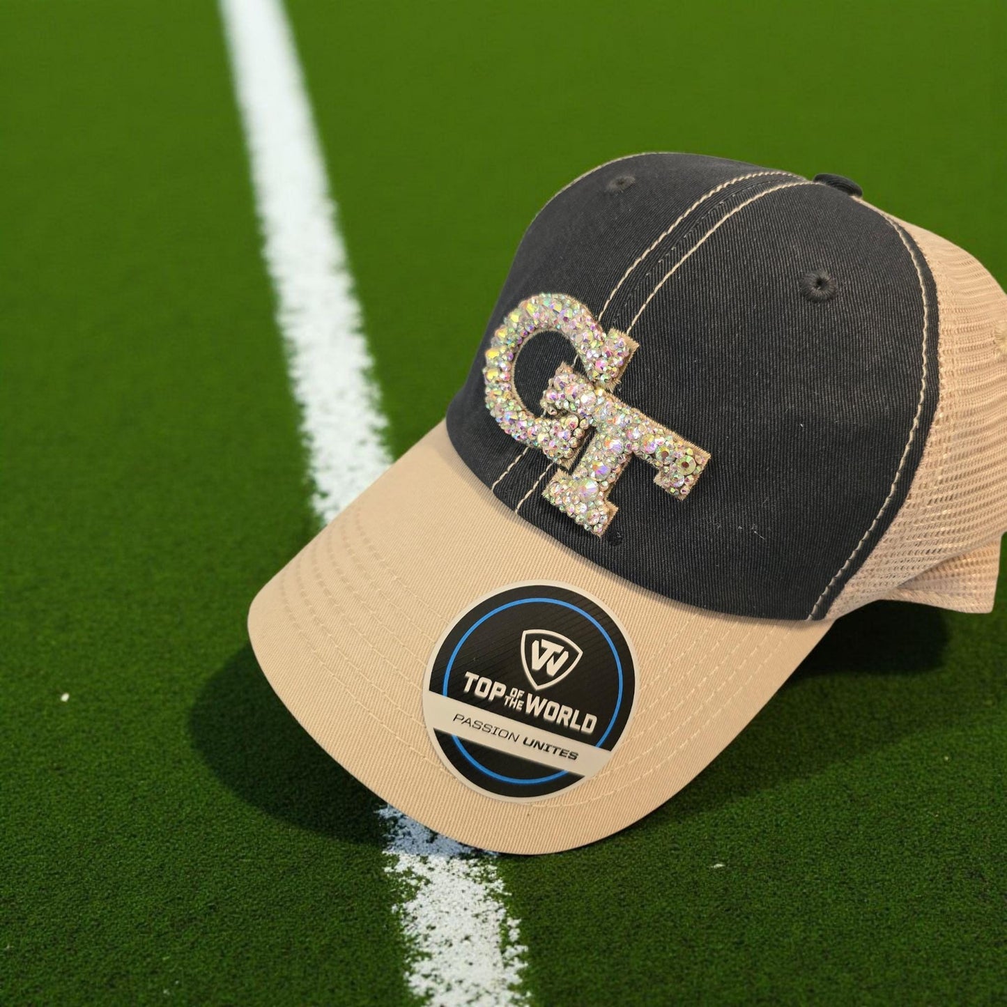 Georgia Rhinestone Hat β Sparkly College Baseball Cap β Black & Khaki Adjustable Cap β Game Day Spirit Wear