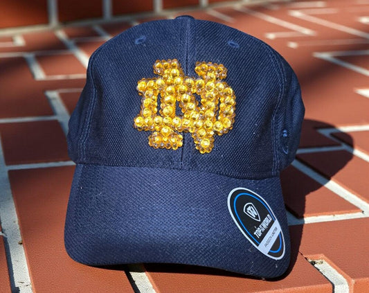 Rhinestone Hat: Navy Baseball Cap with Gold ND Logo