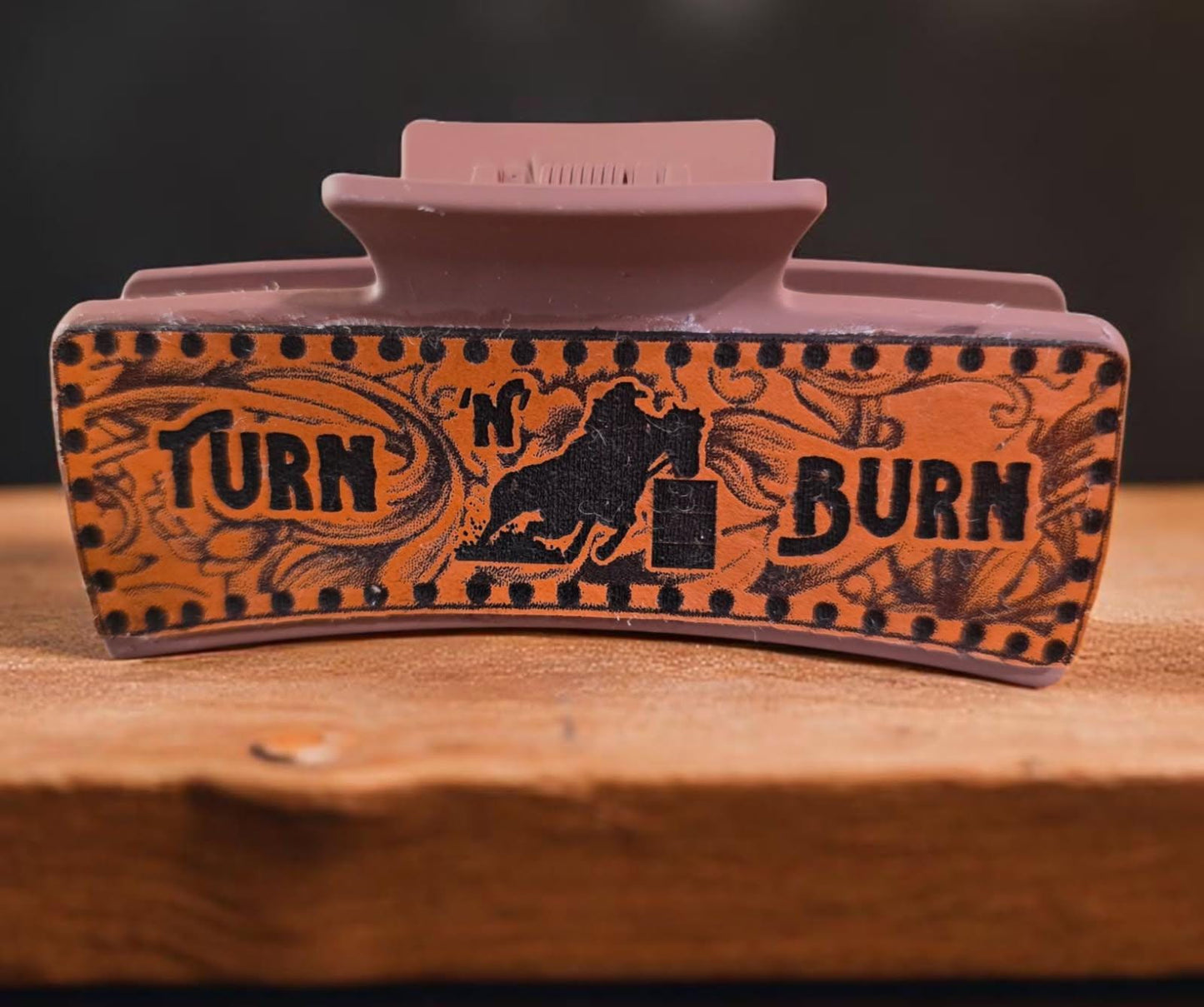 Tooled Leather Barrel Racing Hair Clip: Rhinestone Rodeo Accessory