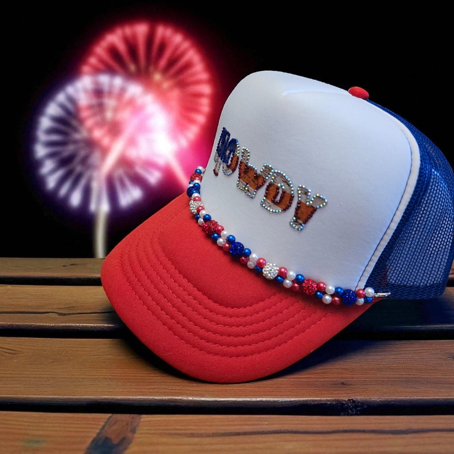 Rhinestone "Howdy" Cap: Patriotic USA Flag Cotton Blend