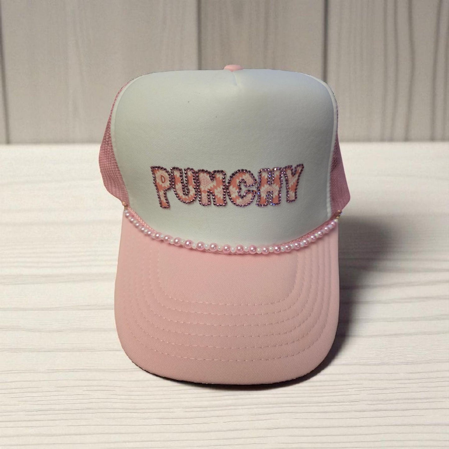 Pink "Punchy" Trucker Hat: Pearl Bling Cowgirl Rodeo Cap