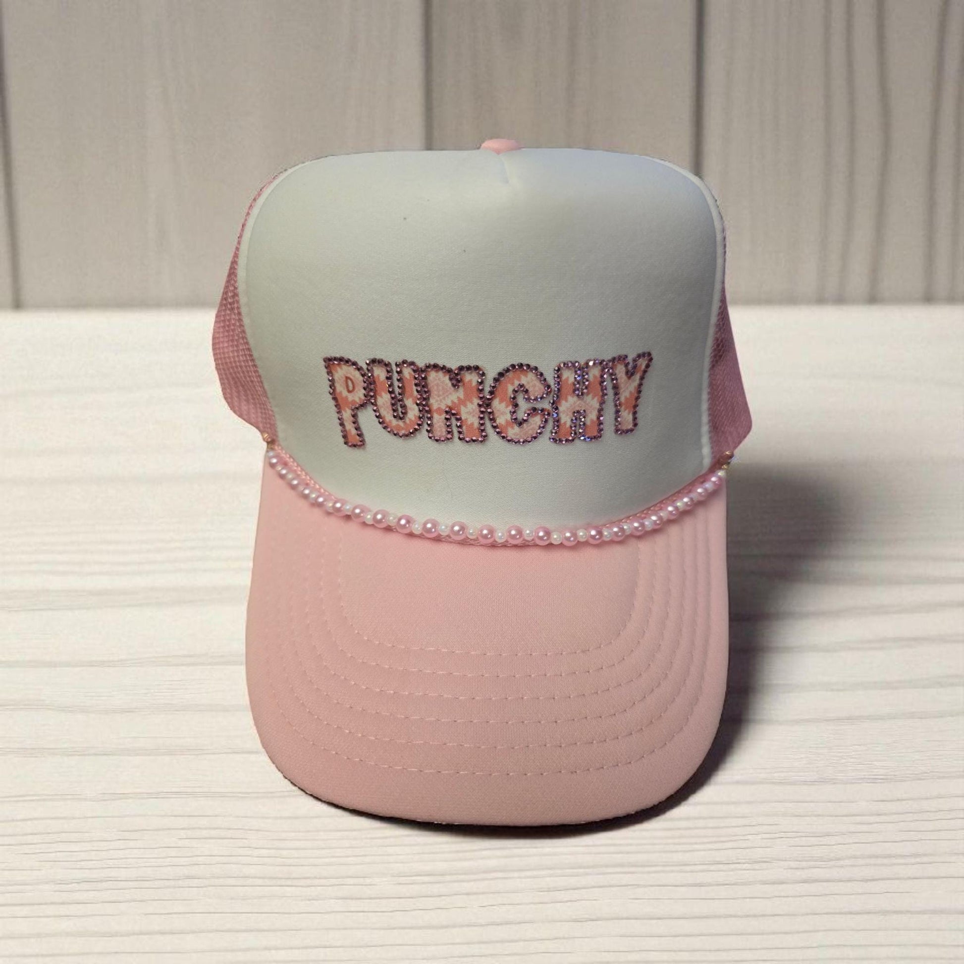 Pink "Punchy" Trucker Hat: Pearl Bling Cowgirl Rodeo Cap