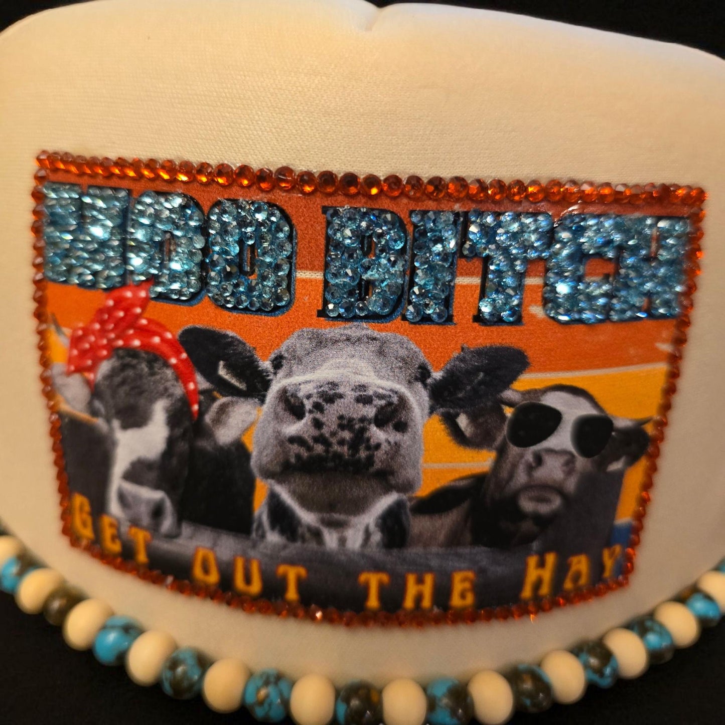 Rhinestone Cow Trucker Hat: Funny Farm Girl Western Cap