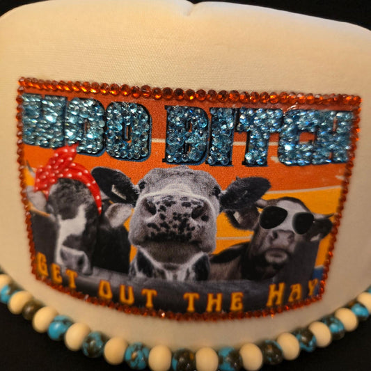 Rhinestone Cow Trucker Hat: Funny Farm Girl Western Cap