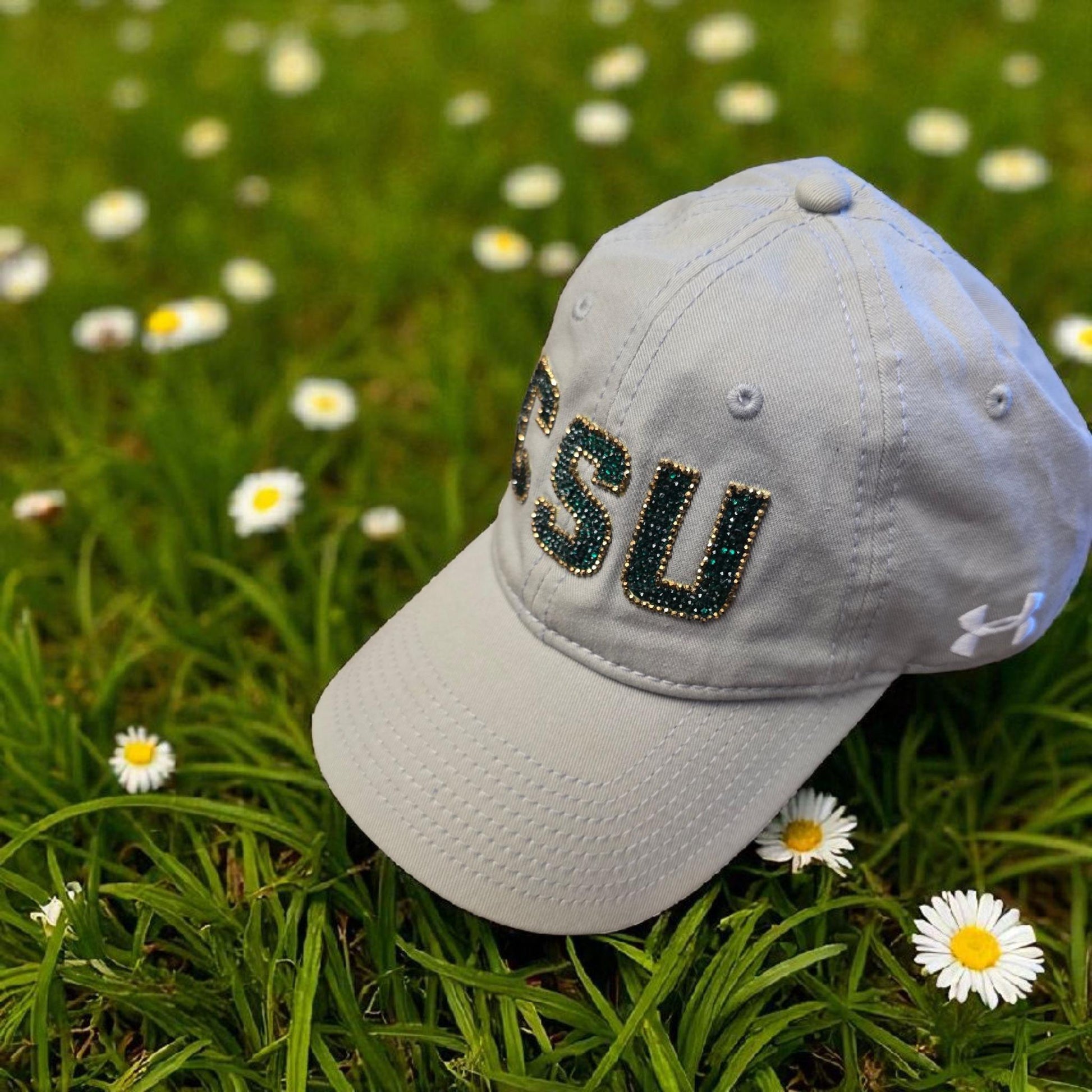 Colorado Sparkle Baseball Cap with Green & Gold Rhinestones - CSU Bling Hat