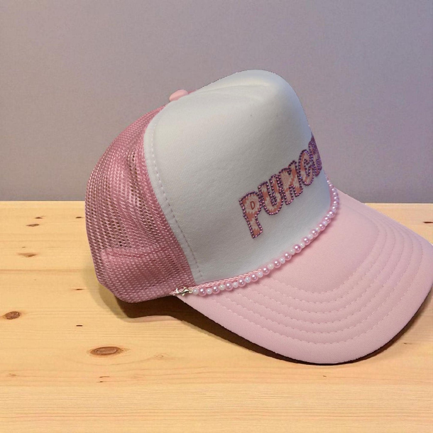 Pink "Punchy" Trucker Hat: Pearl Bling Cowgirl Rodeo Cap
