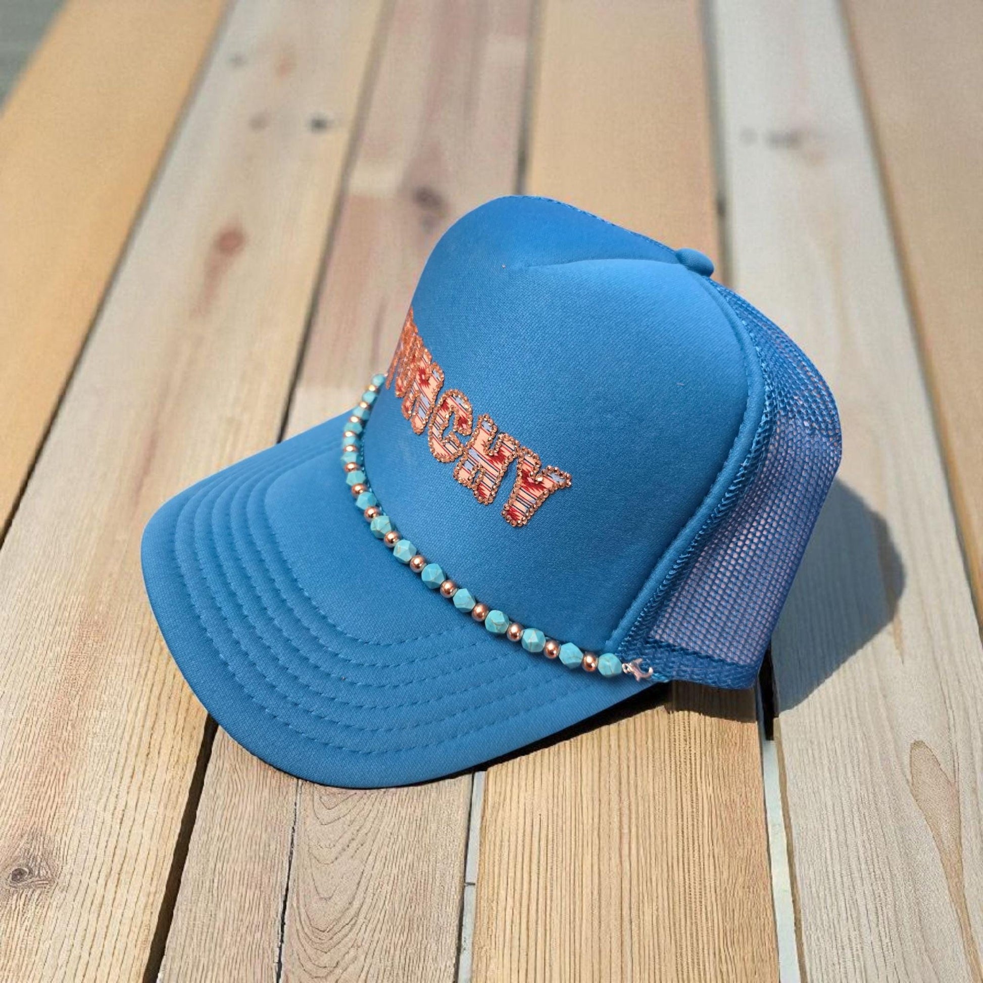 Teal "Punchy" Trucker Hat: Turquoise Bling, Western Cowgirl Style