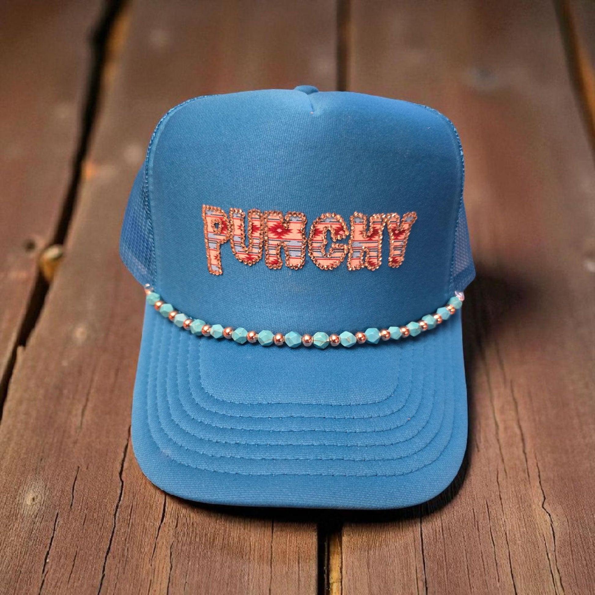 Teal "Punchy" Trucker Hat: Turquoise Bling, Western Cowgirl Style