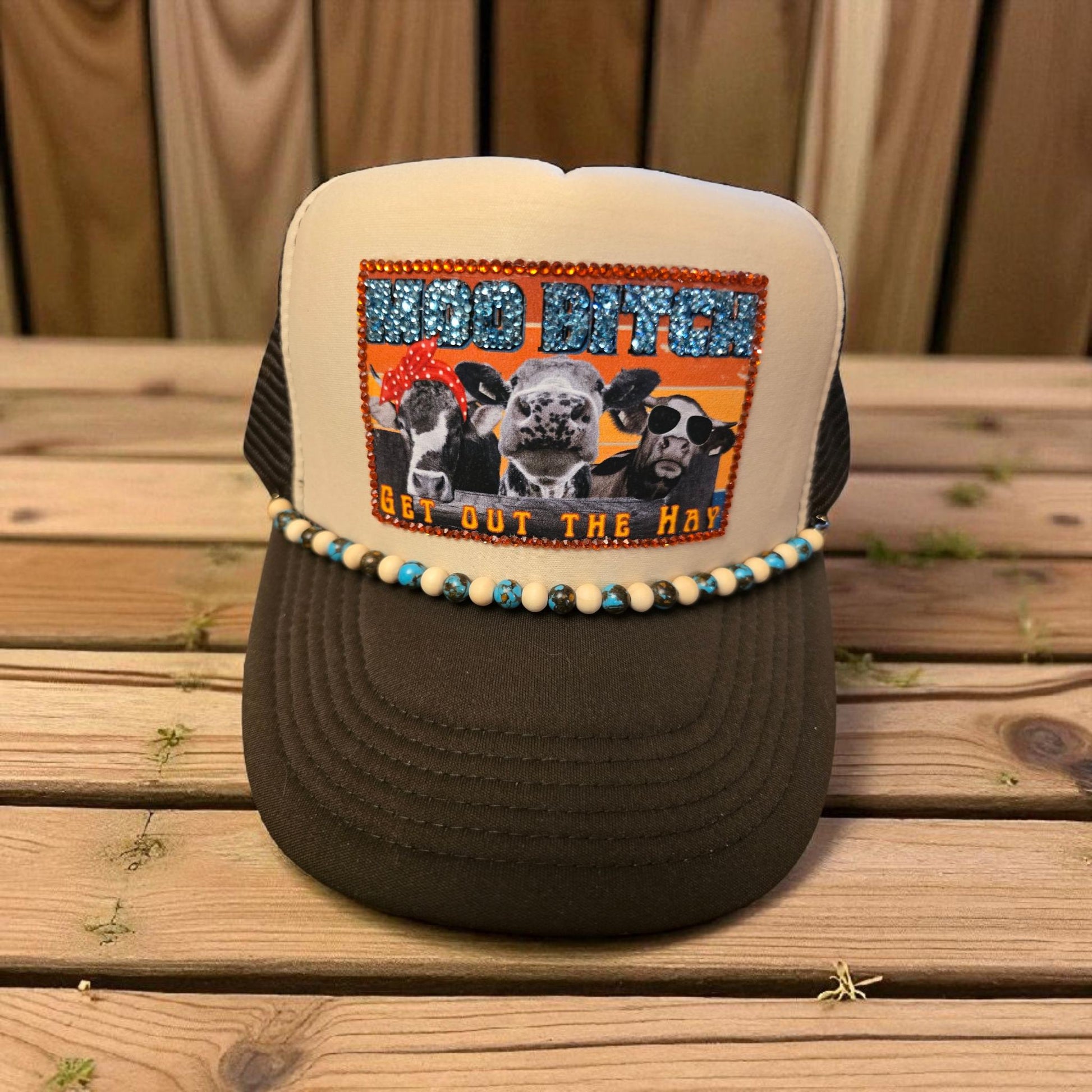 Rhinestone Cow Trucker Hat: Funny Farm Girl Western Cap