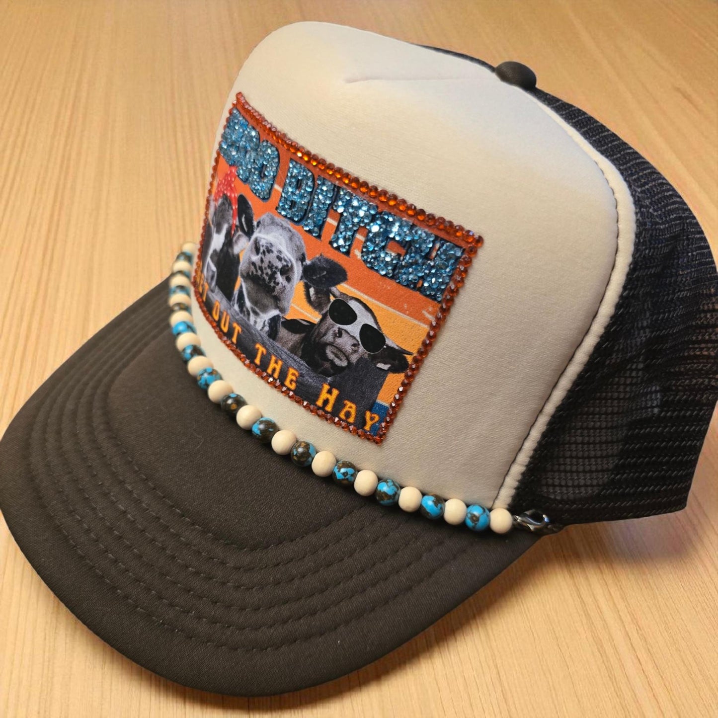 Rhinestone Cow Trucker Hat: Funny Farm Girl Western Cap
