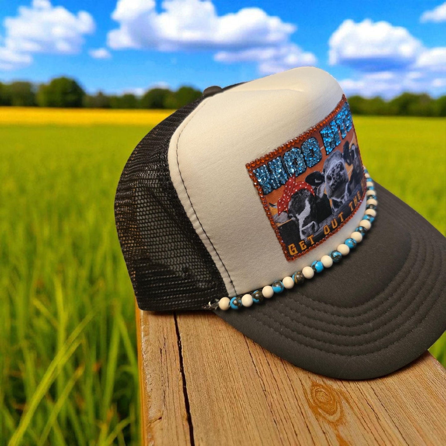 Rhinestone Cow Trucker Hat: Funny Farm Girl Western Cap