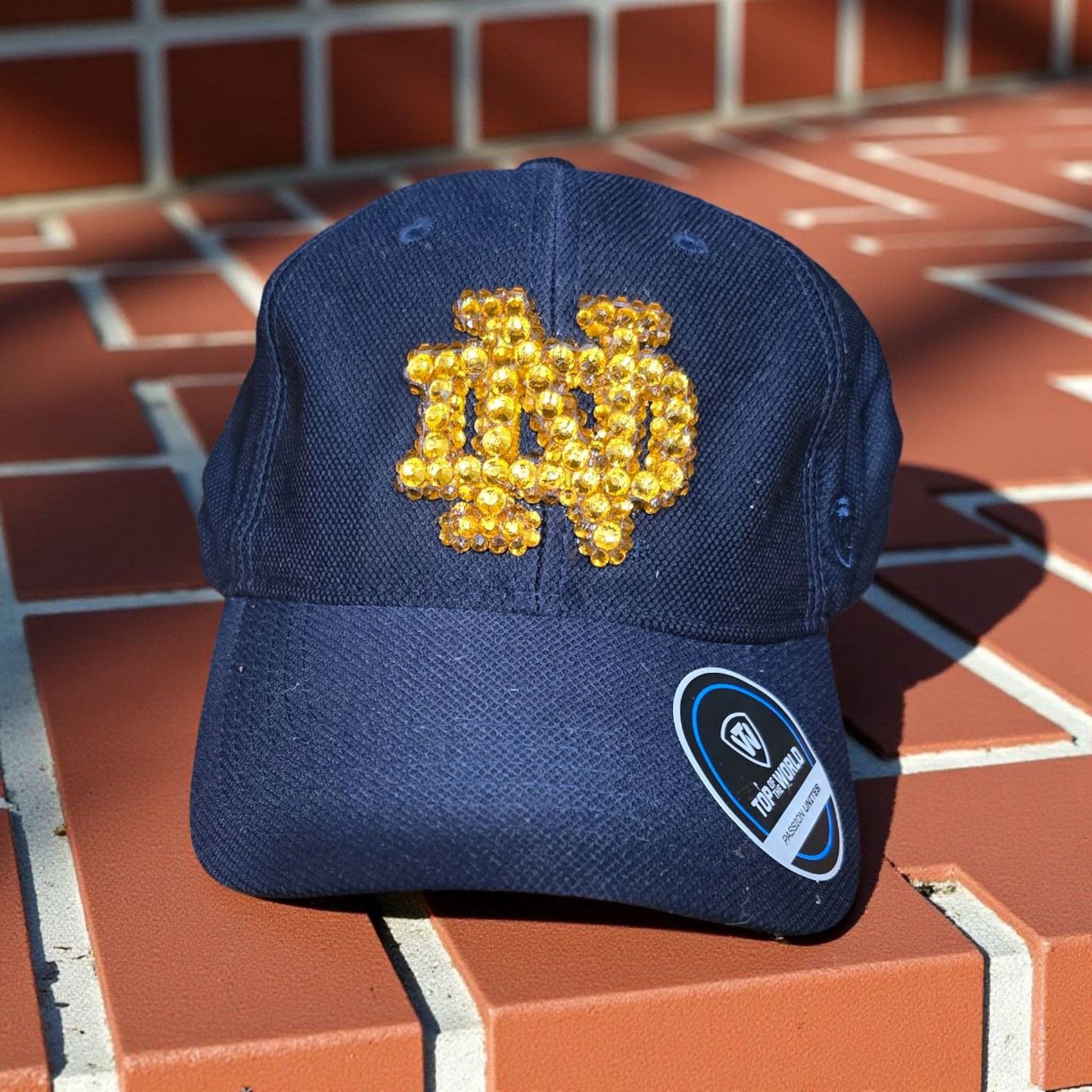 Rhinestone Hat: Navy Baseball Cap with Gold ND Logo