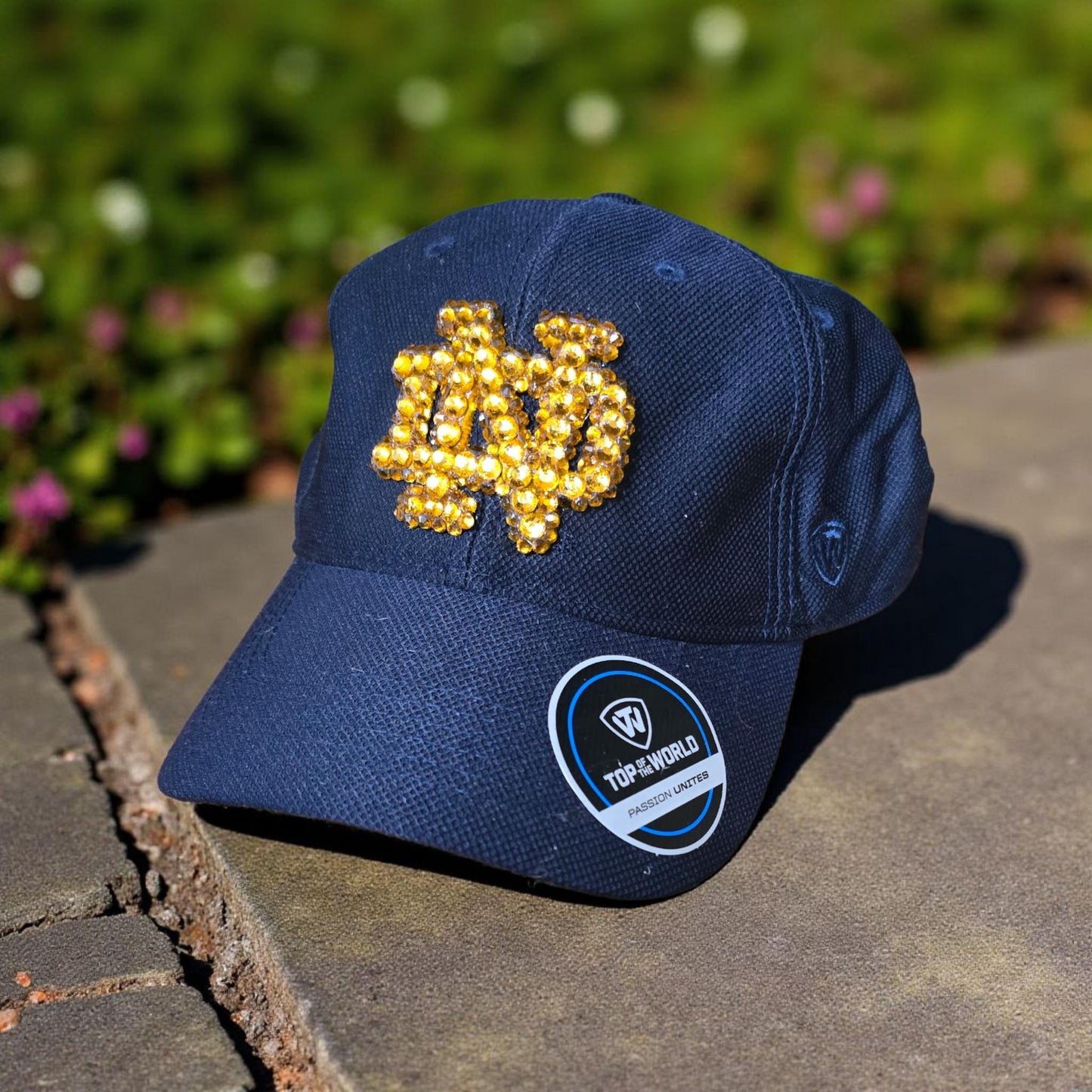 Rhinestone Hat: Navy Baseball Cap with Gold ND Logo