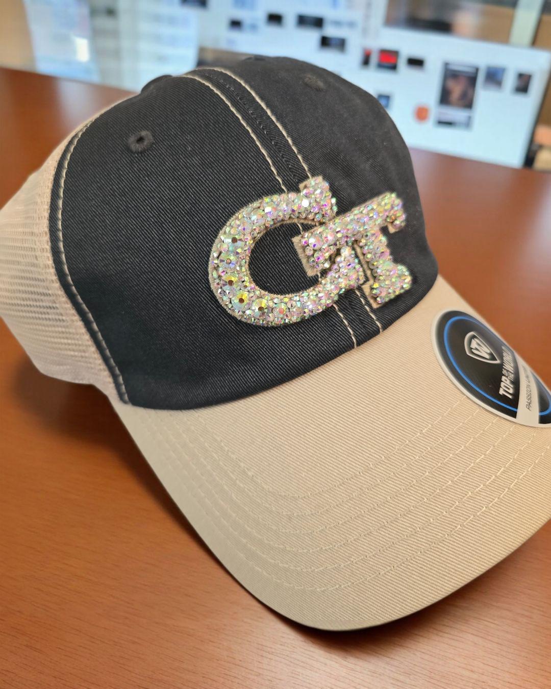Georgia Rhinestone Hat – Sparkly College Baseball Cap – Black & Khaki Adjustable Cap – Game Day Spirit Wear