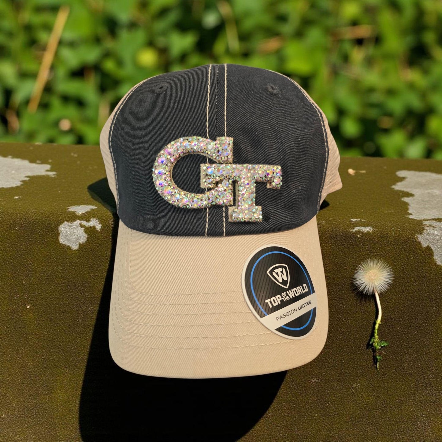 Georgia Rhinestone Hat – Sparkly College Baseball Cap – Black & Khaki Adjustable Cap – Game Day Spirit Wear