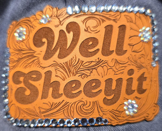 Funny Western "Well Sheeyit” Rhinestone Blue Denim Hat