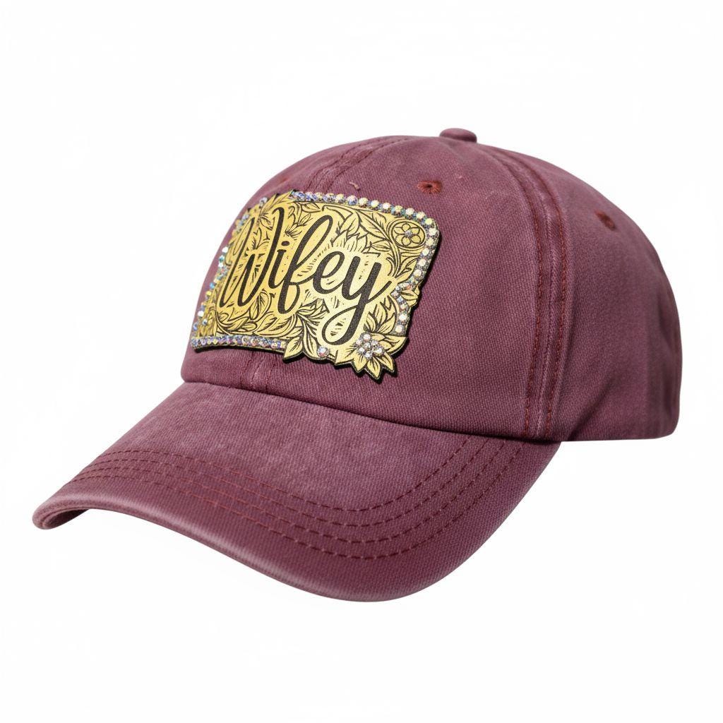 Cowgirl Western Wifey Rhinestone Maroon Hat