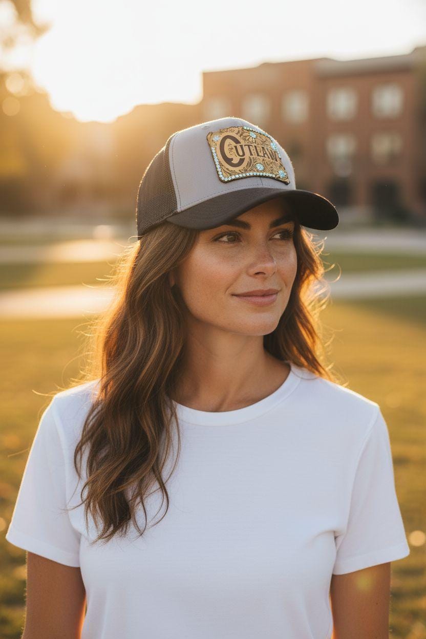 Grey and Black "Outlaw" Rhinestone Trucker Hat