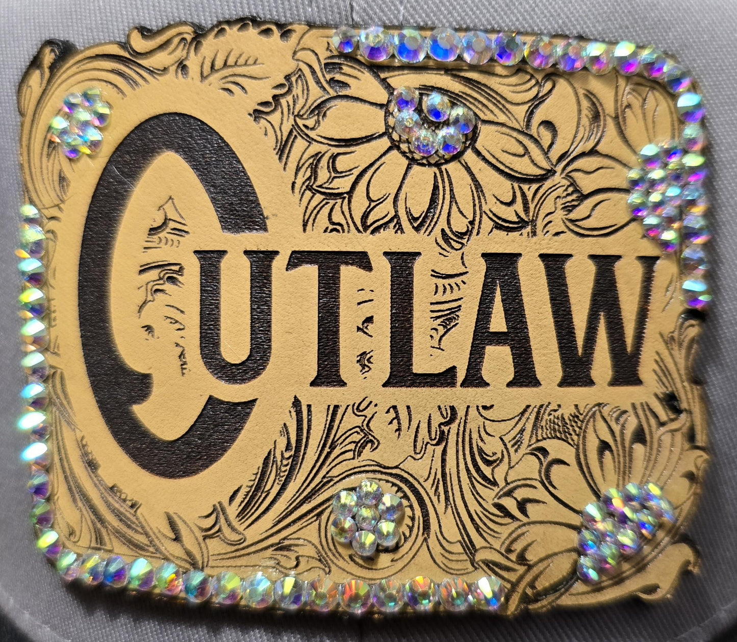 Grey and Black "Outlaw" Rhinestone Trucker Hat