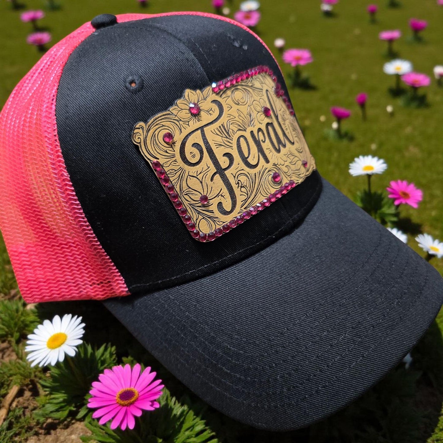 Hot Pink "Feral” Western Trucker Rhinestone Hat