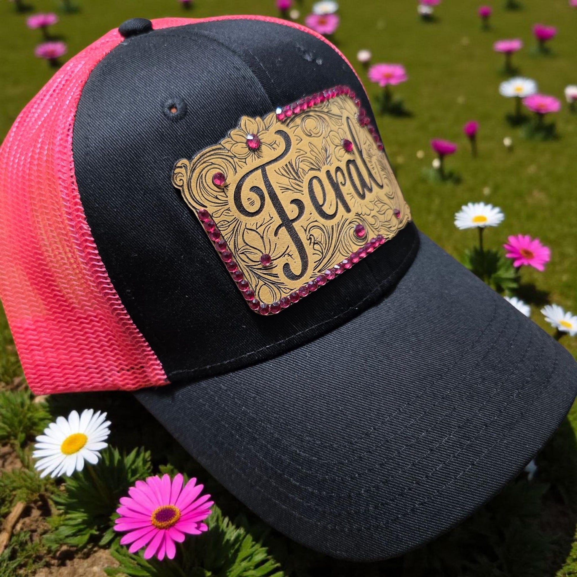 Hot Pink "Feral” Western Trucker Rhinestone Hat