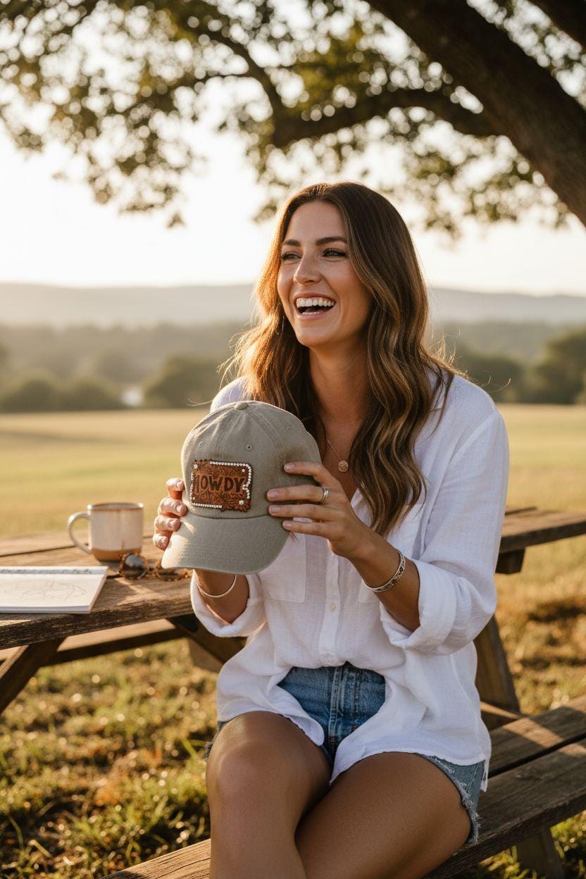 Tooled Leather Patch Cowgirl Hat "Howdy” Western Ehinestone Cap