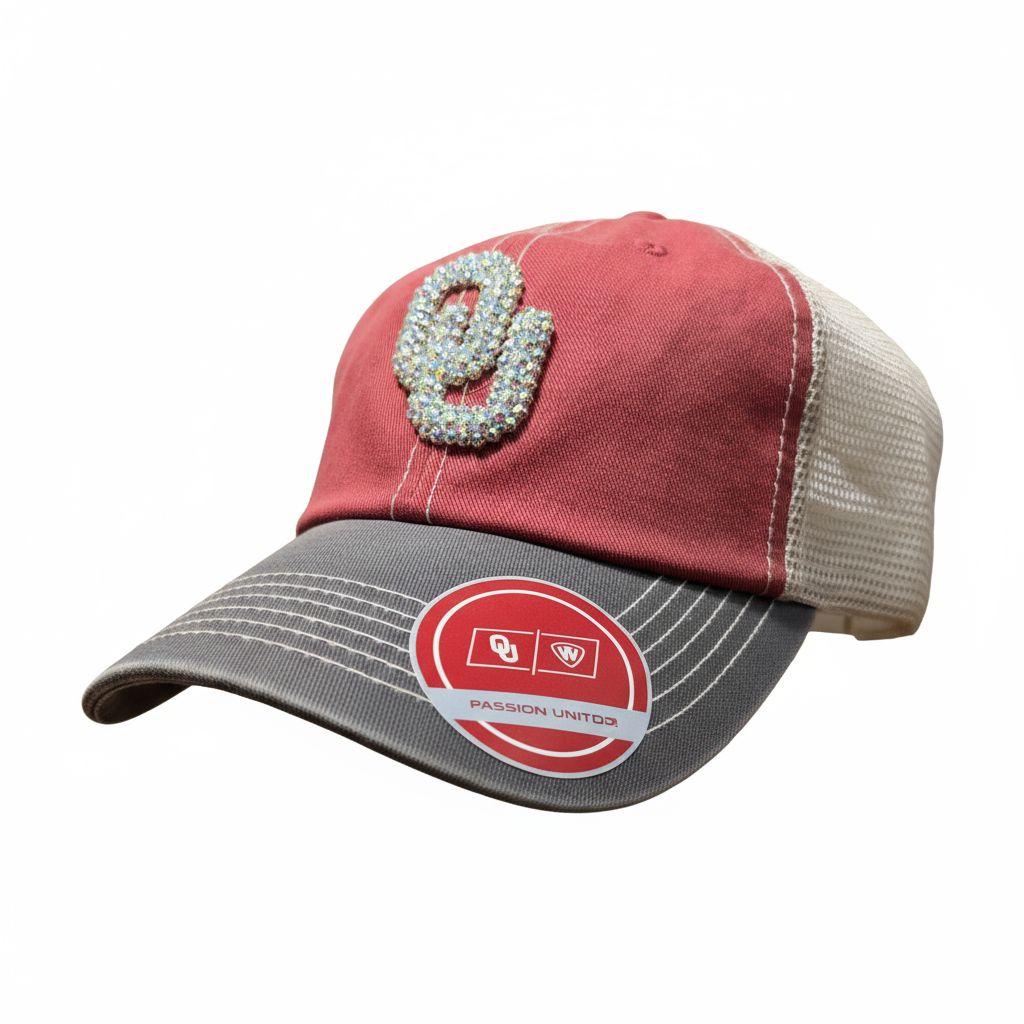 Rhinestone Red and Gray OU Trucker Hat