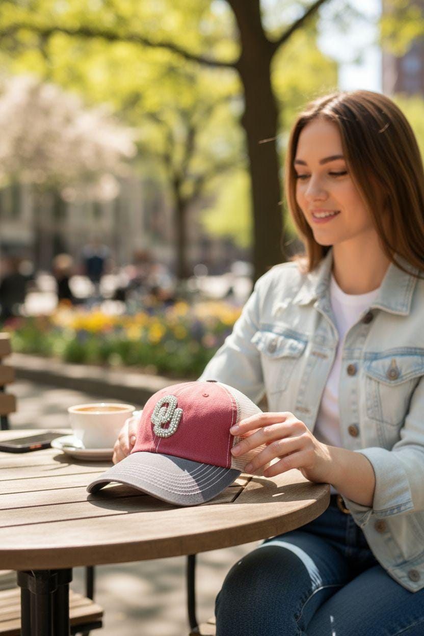 Rhinestone Red and Gray OU Trucker Hat
