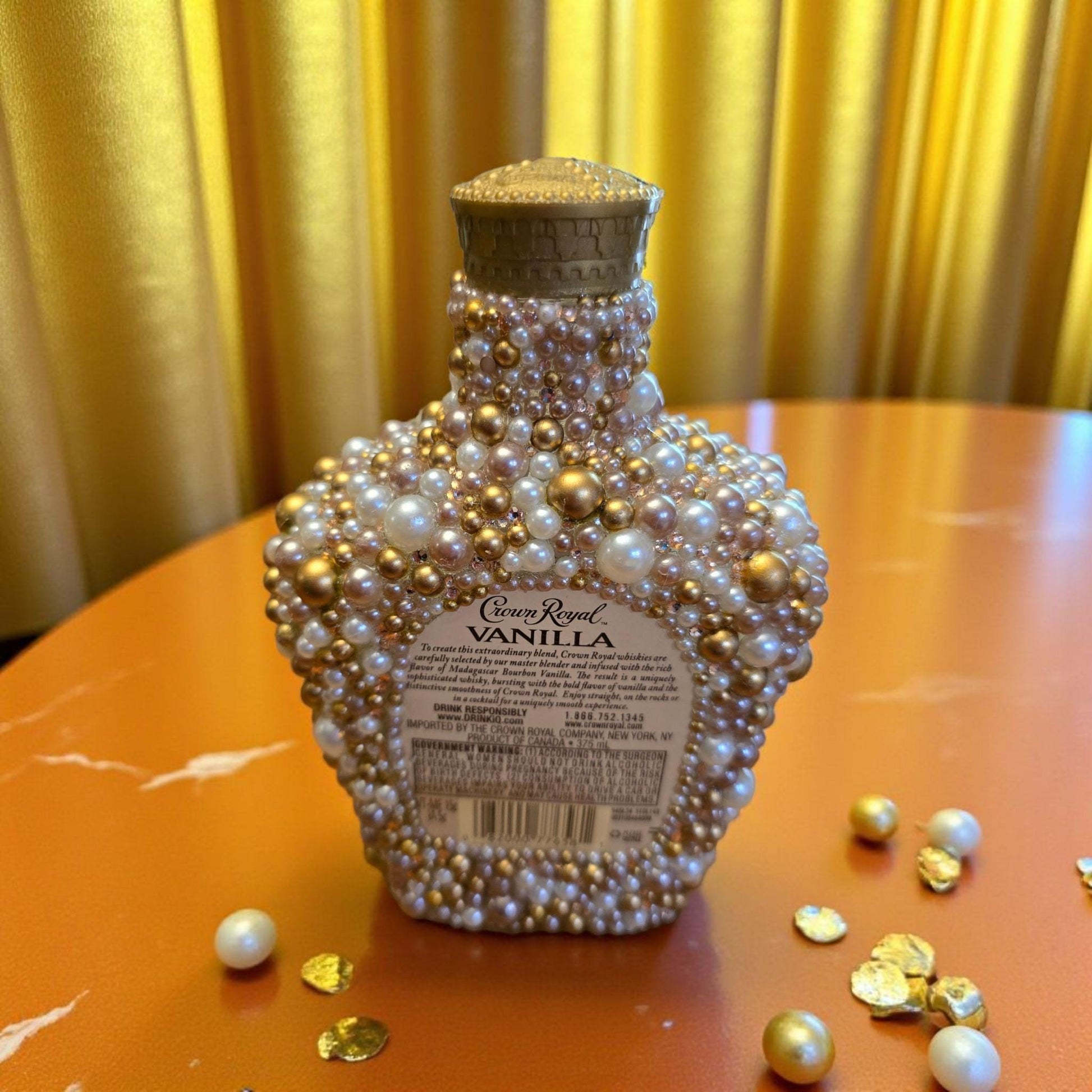 EMPTY Rhinestone Crown Royal Vanilla Bottle – Pearl & Gold Rhinestones