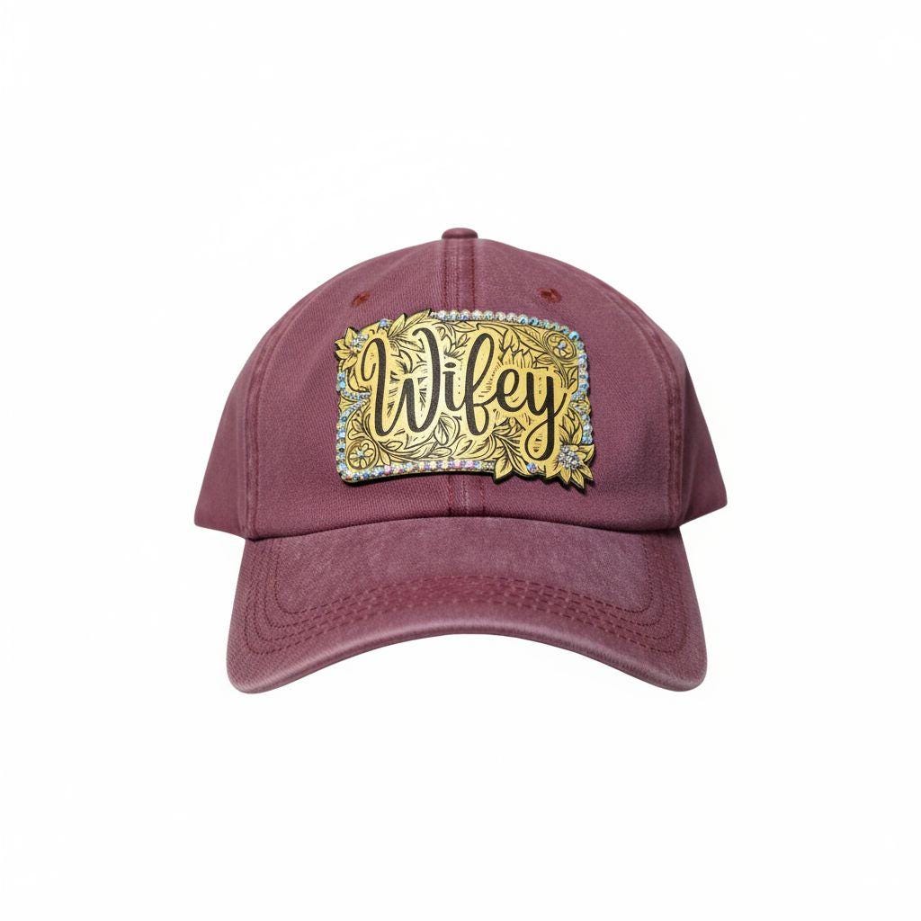 Cowgirl Western Wifey Rhinestone Maroon Hat