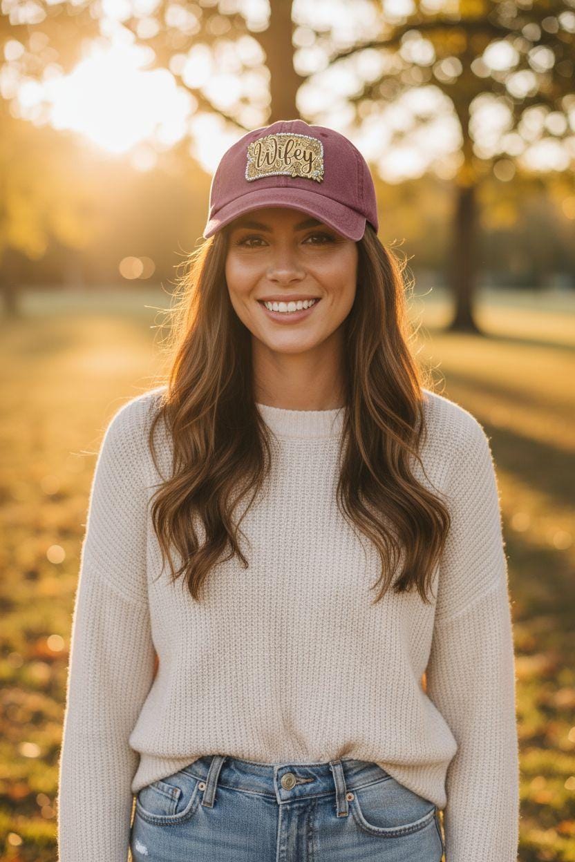 Cowgirl Western Wifey Rhinestone Maroon Hat