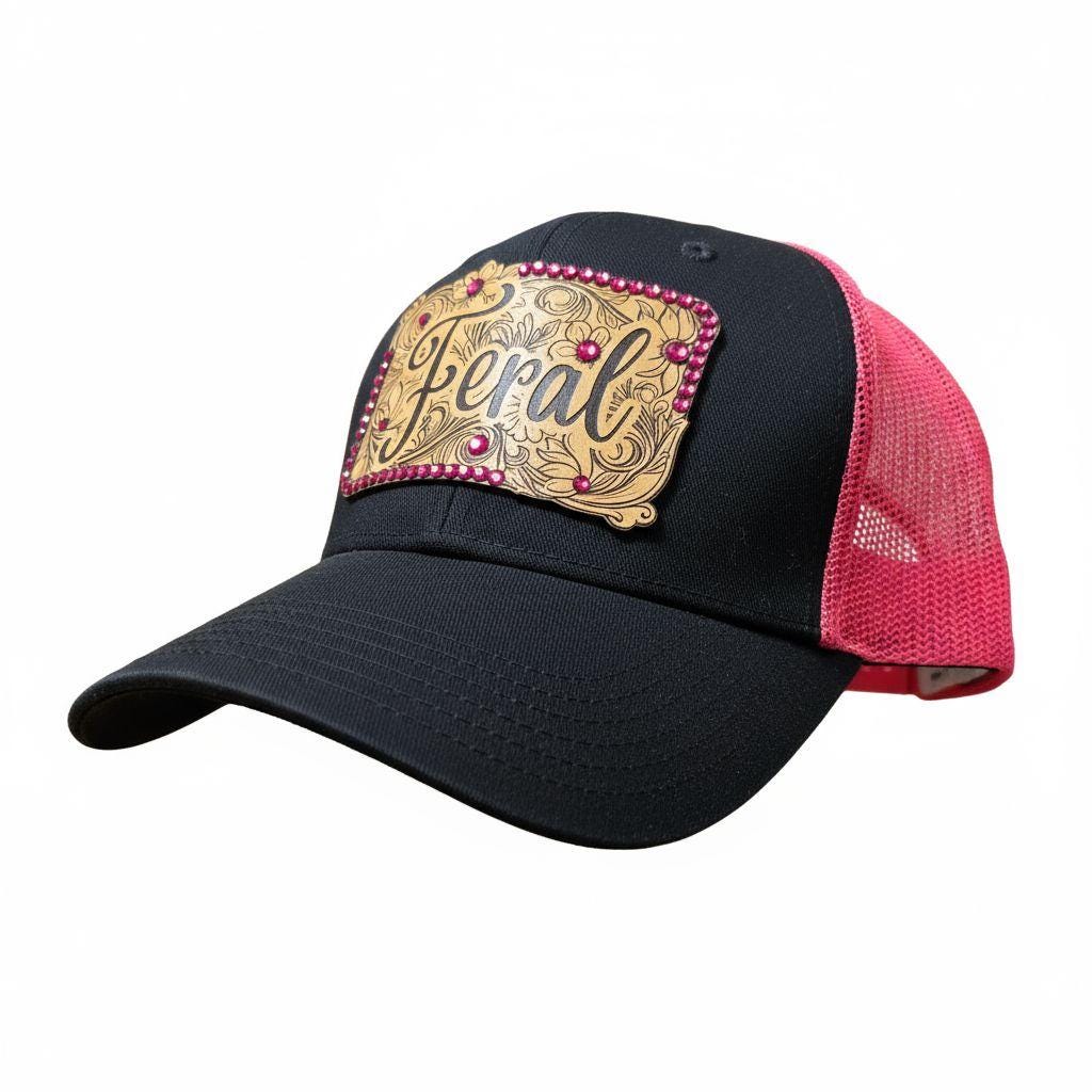 Hot Pink "Feral” Western Trucker Rhinestone Hat