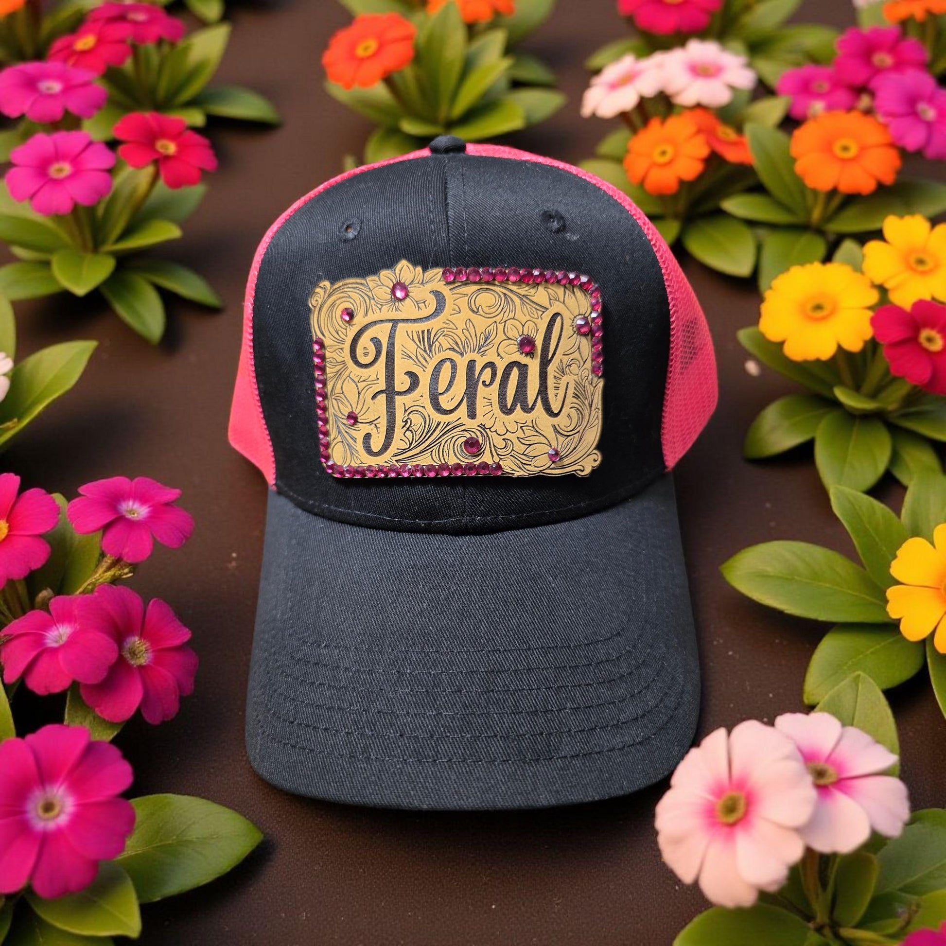 Hot Pink "Feral” Western Trucker Rhinestone Hat