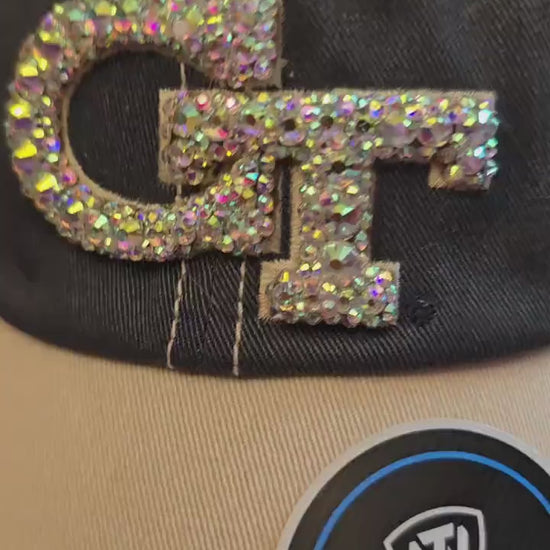 Georgia Rhinestone Hat – Sparkly College Baseball Cap – Black & Khaki Adjustable Cap – Game Day Spirit Wear