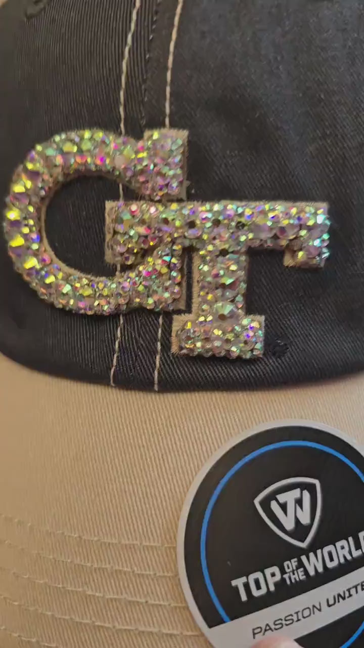 Georgia Rhinestone Hat – Sparkly College Baseball Cap – Black & Khaki Adjustable Cap – Game Day Spirit Wear