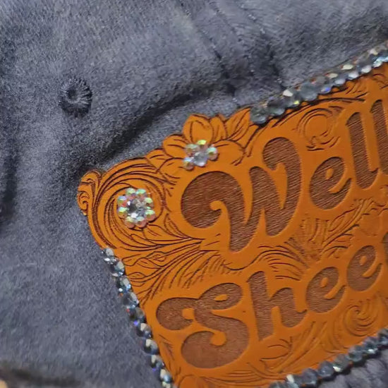Funny Western "Well Sheeyit” Rhinestone Blue Denim Hat