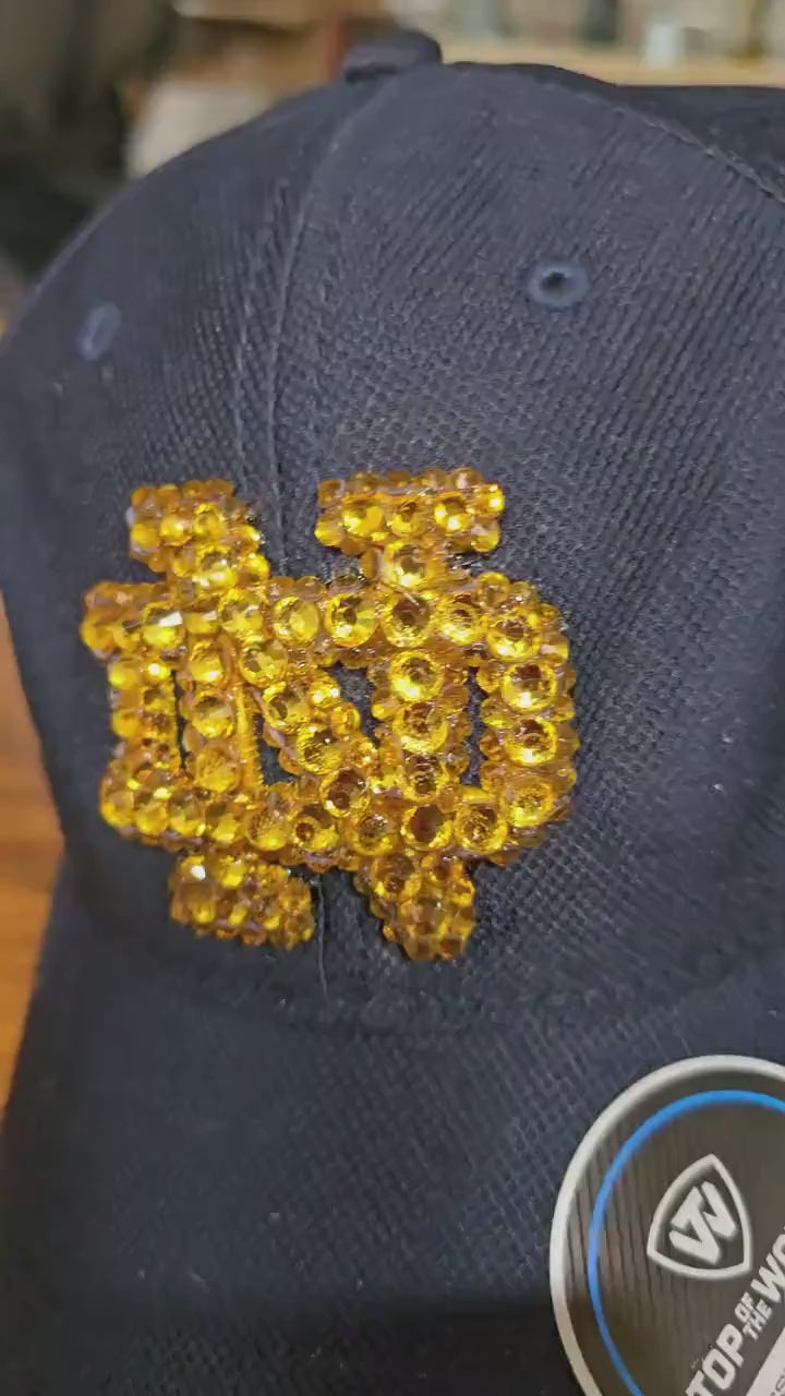 Rhinestone Hat: Navy Baseball Cap with Gold ND Logo
