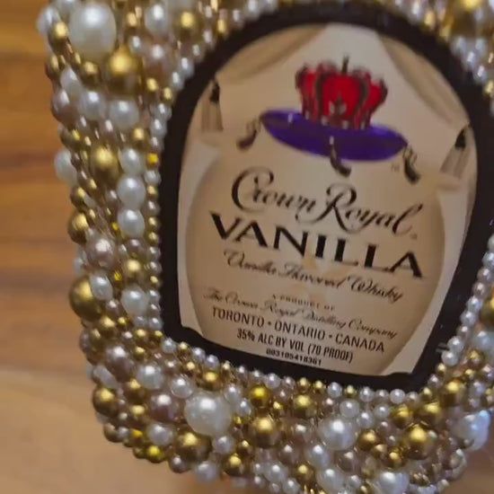 EMPTY Rhinestone Crown Royal Vanilla Bottle – Pearl & Gold Rhinestones
