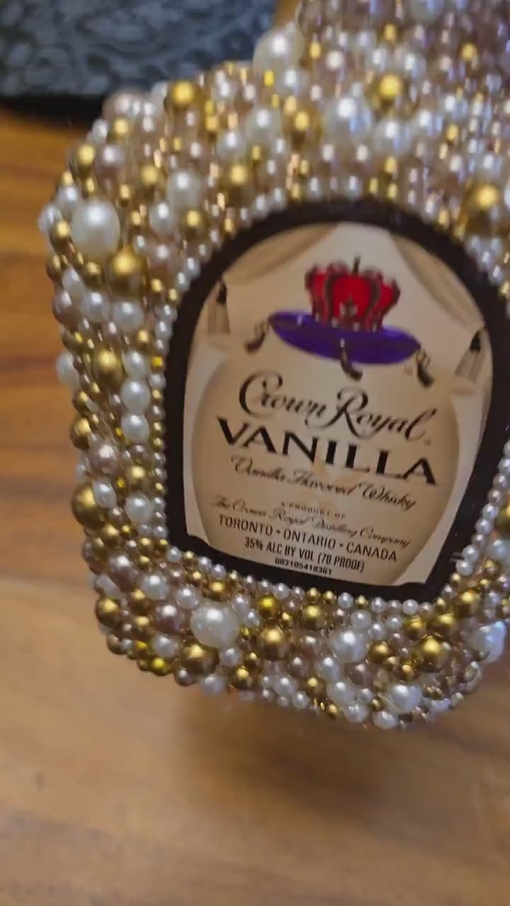 EMPTY Rhinestone Crown Royal Vanilla Bottle – Pearl & Gold Rhinestones