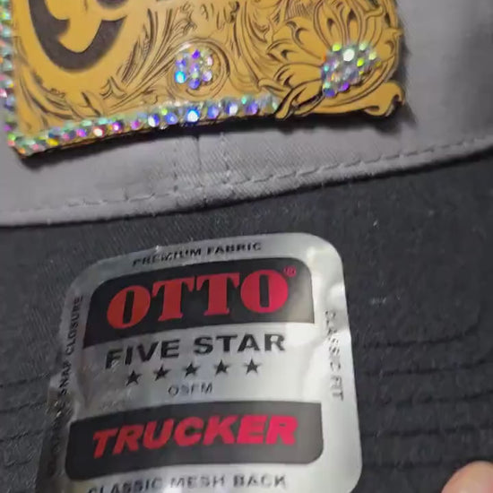 Grey and Black "Outlaw" Rhinestone Trucker Hat