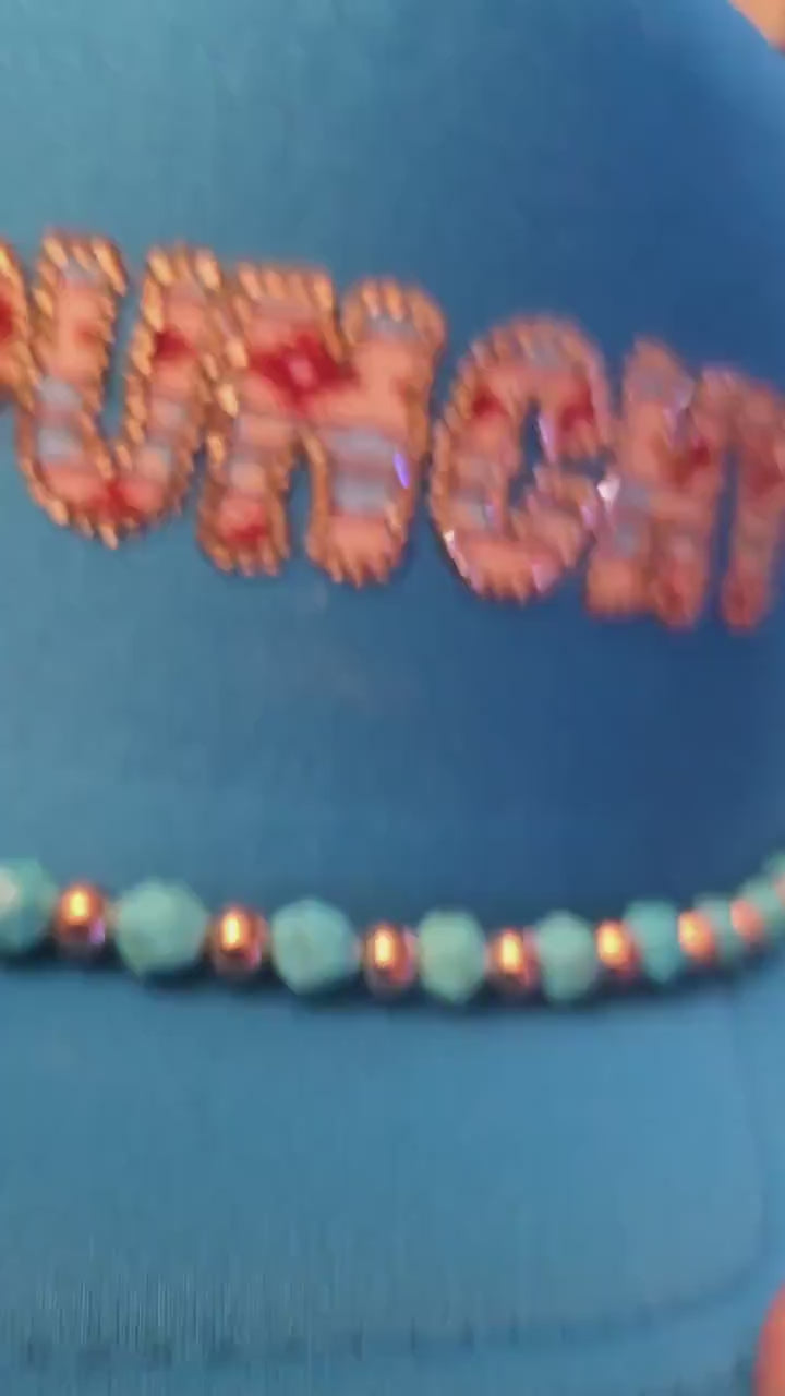 Teal "Punchy" Trucker Hat: Turquoise Bling, Western Cowgirl Style