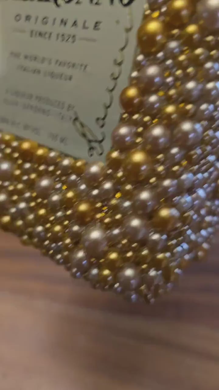 Custom Gold Pearl Beaded EMPTY Disaronno Bottle